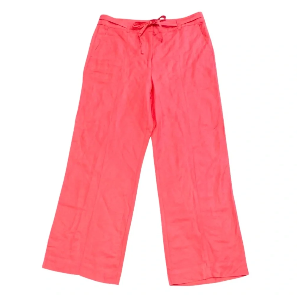 NWOT LOFT Size 12 Coral Linen-Viscose Blend Straight Pants Pockets - Picture 2 of 9